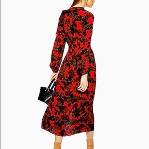 ASOS Red Orange Black Floral MIDI Pleated Dress